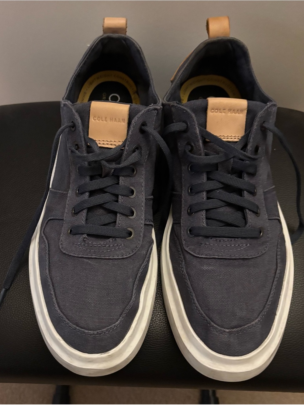 Cole Haan Navy Canvas Sneakers with Tan Leather Accents